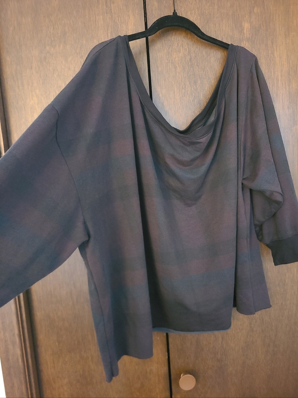 Off Shoulder Plaid Lightweight Sweater--Cut Hem And Dyed